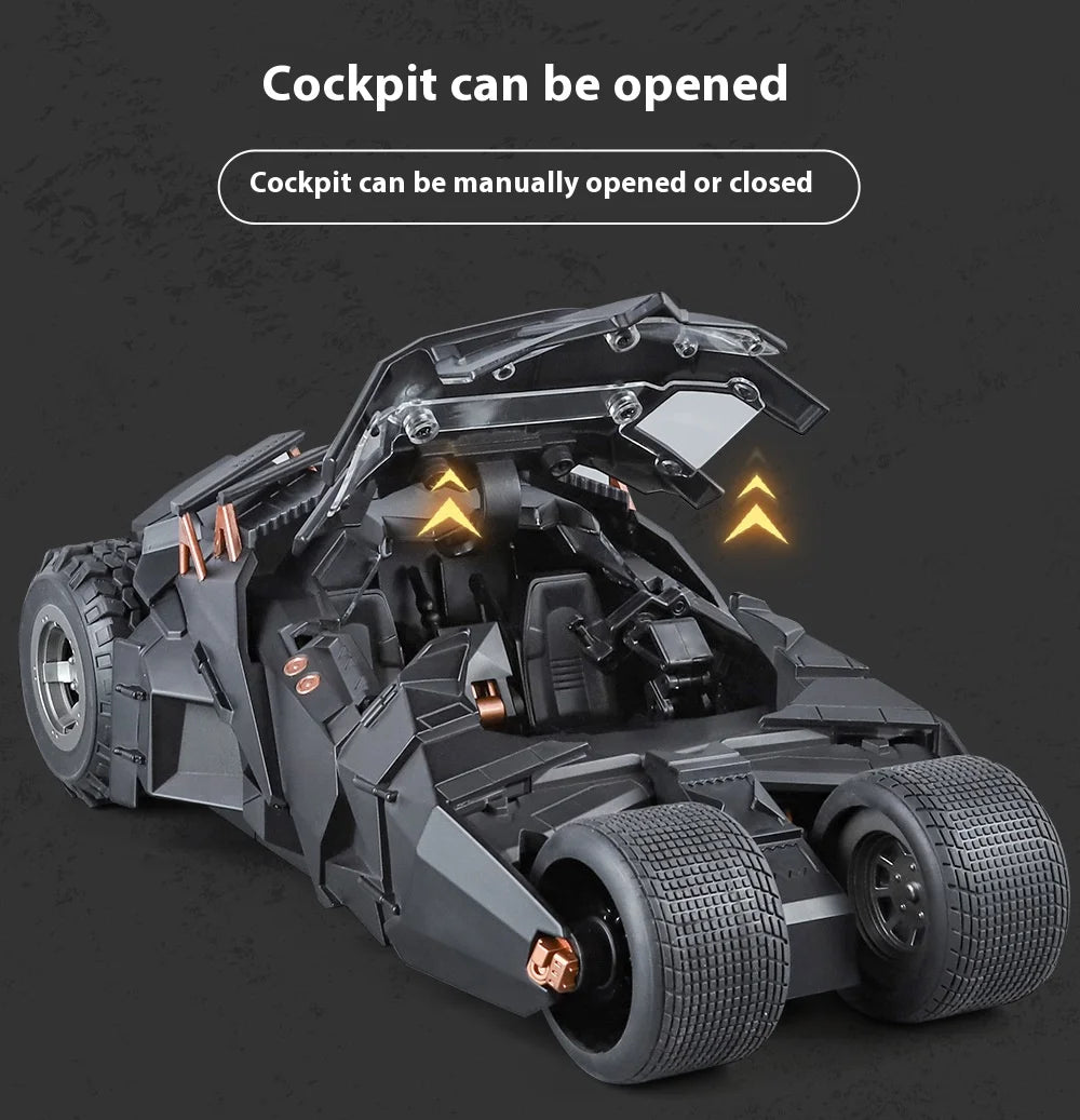 1:18 Cool Batmobile alloy model toys, exquisite desktop ornaments, cool sound and light spray, Christmas gifts
