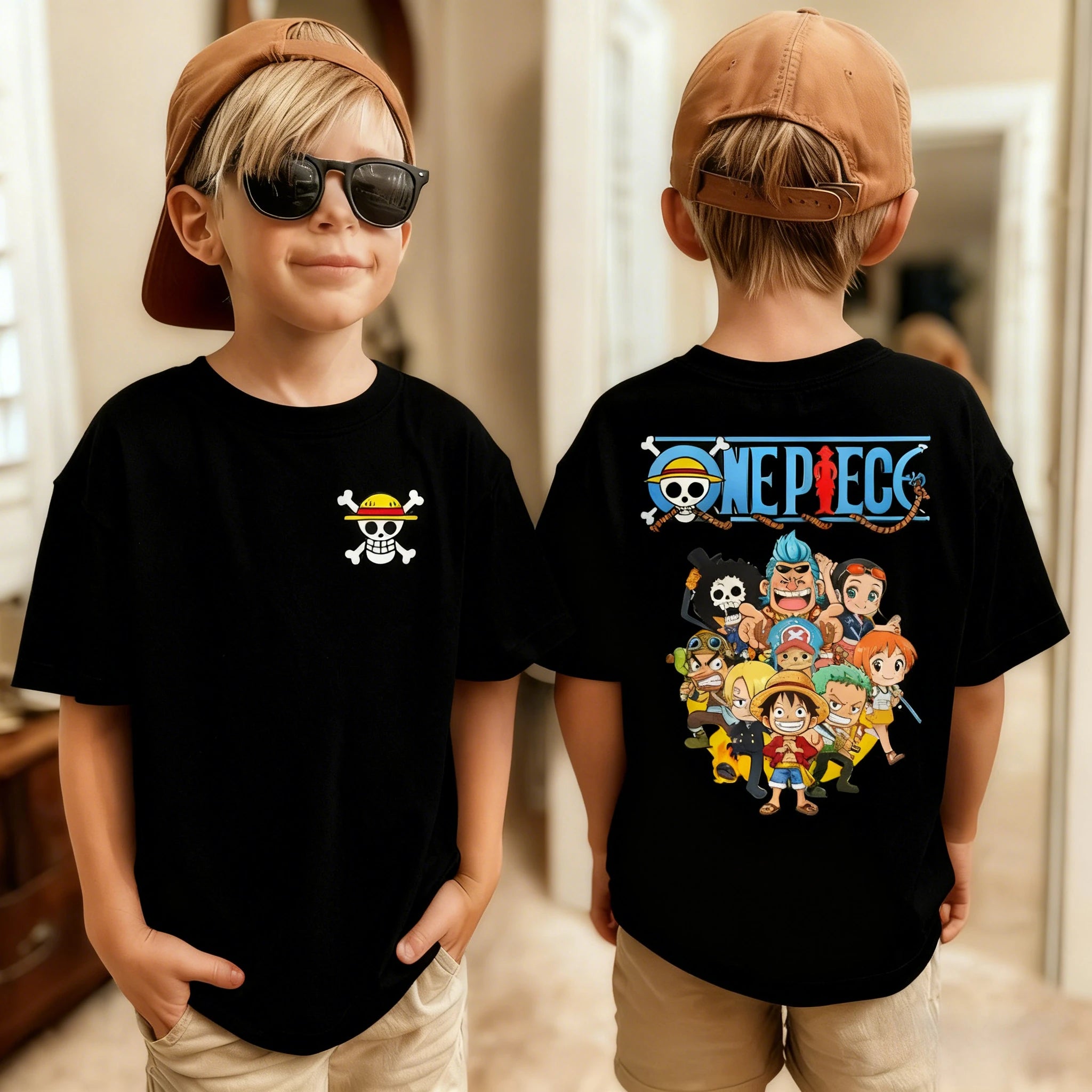 One Piece Japanese Anime Printed Men's T-Shirt Roronoa Zoro Children's Harajuku Short Sleeve Kids Luffy Cotton T-shirt Clothing