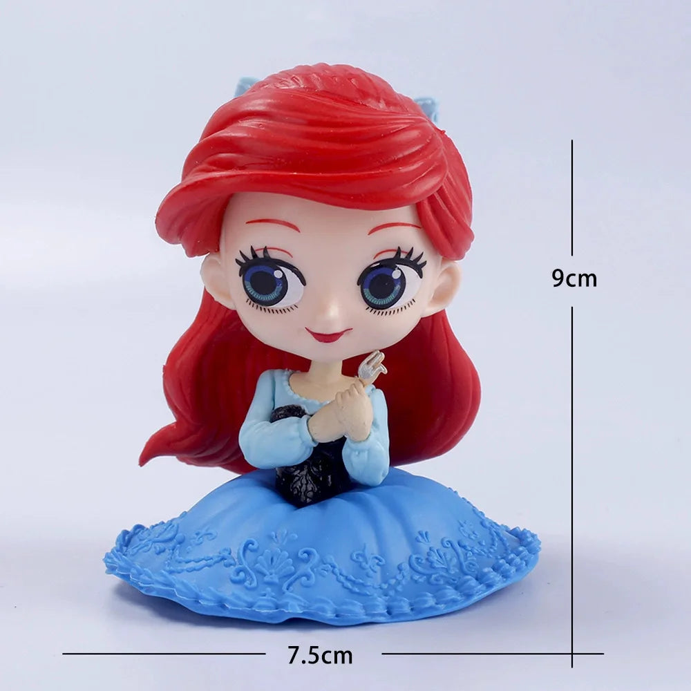 10cm Disney Q Posket Snow White Sofia Alice Belle Mermaid Aurore Princess Figures Toys Collectible Model Dolls Cake Decoration