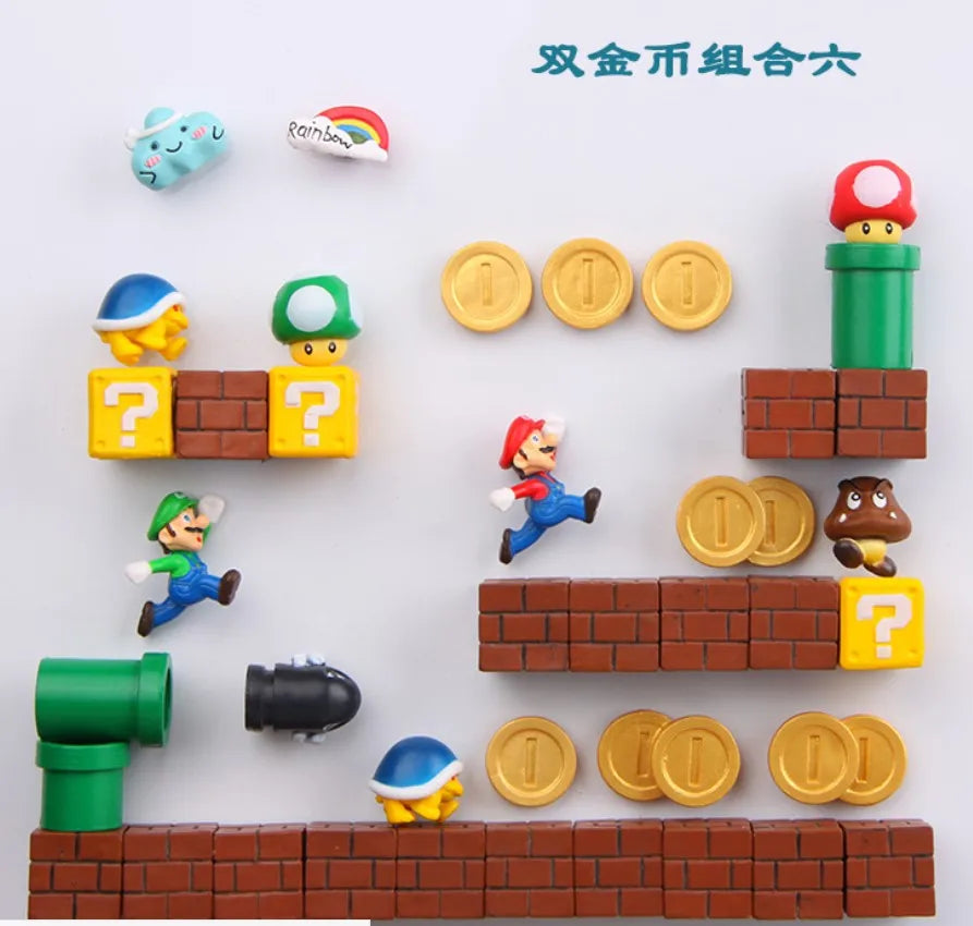1 Set Japan Game Figure Super Mario Bros Fridge Magnets Refrigerator Stickers Ornament Luigi Yoshi Toad Mini Figurine Doll