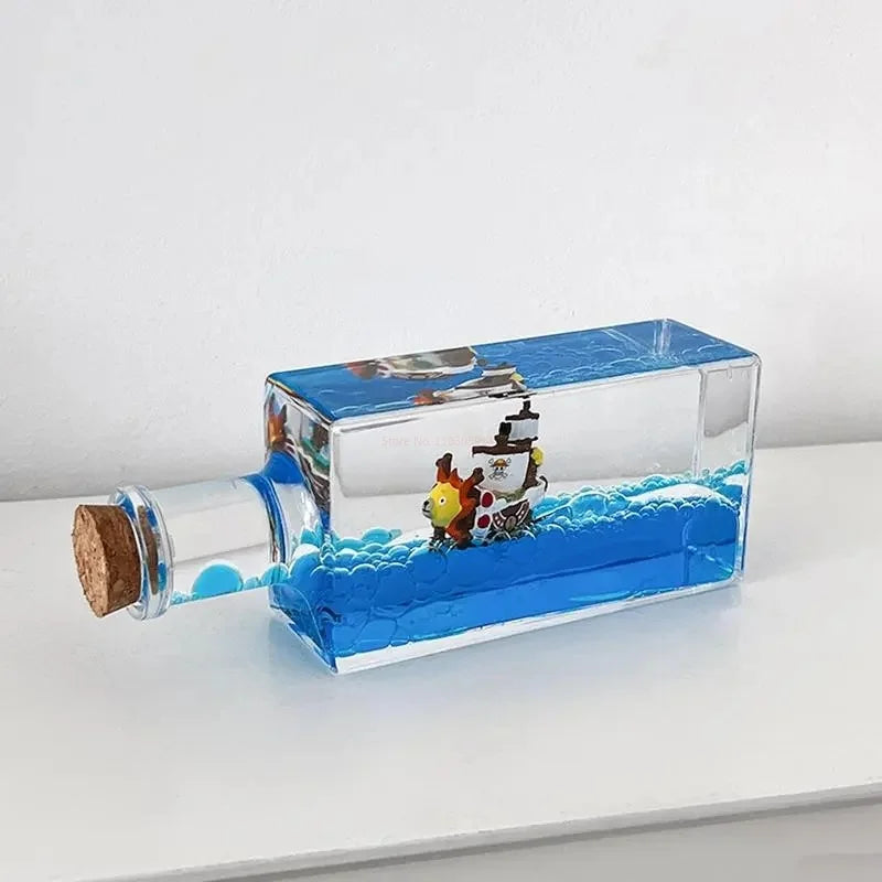 One Piece Floating Drift Bottle 3D Ship Go Merry Thousand Sunny Fluid Boat In Bottle Home Desktop Decor Anime Collection Adult