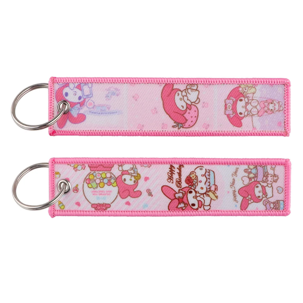 Sanrio Hello Kitty Melody Kuromi Embroidery KeyChain Key Tag Cars Backpack Chaveiro Keychain Keyring Accessories Toy Gift