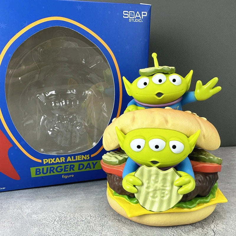 Disneys Cartoon Toy Story Alien Hamburger Statue Creative Three Eyes Alien Action Figure Fashion Brand Pvc Collection Model Gift