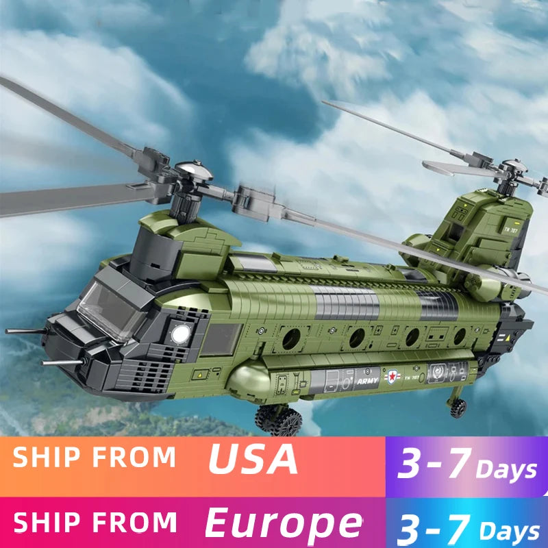 1451PCS CH-47 Chinook Transport Plane Building Blocks Military Armed Helicopter Fighter Model Bricks Toys For Kids Holiday Gifts