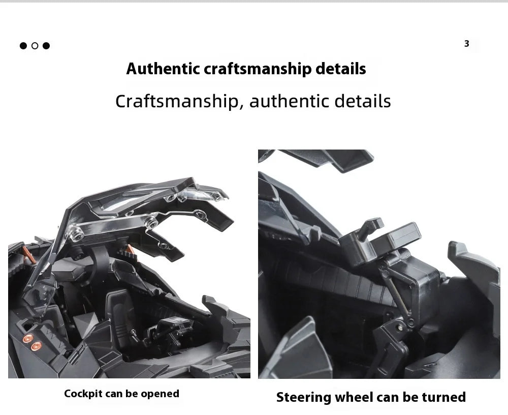1:18 Cool Batmobile alloy model toys, exquisite desktop ornaments, cool sound and light spray, Christmas gifts