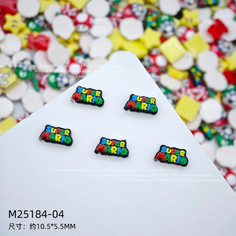 20Pcs Resin Mini game character super mario Luigi Nail charm Art Flatback acrylic Figurines DIY Miniatures Decor Craft