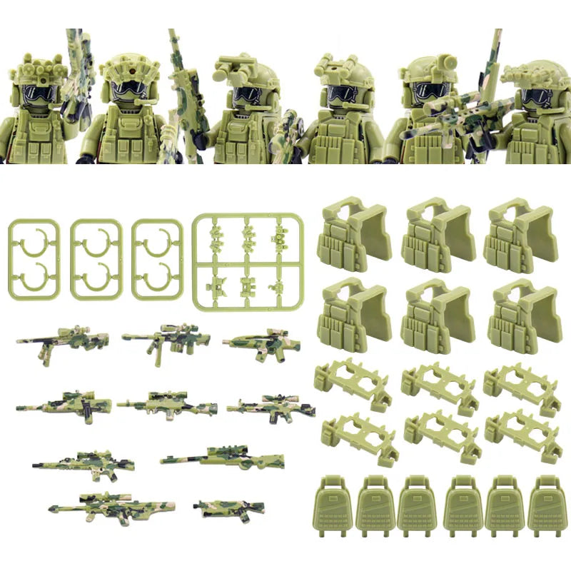 6Pcs Military Ghost Commando Army Soldiers Model Action Figure Blocks Construction Building Bricks Toys For Children