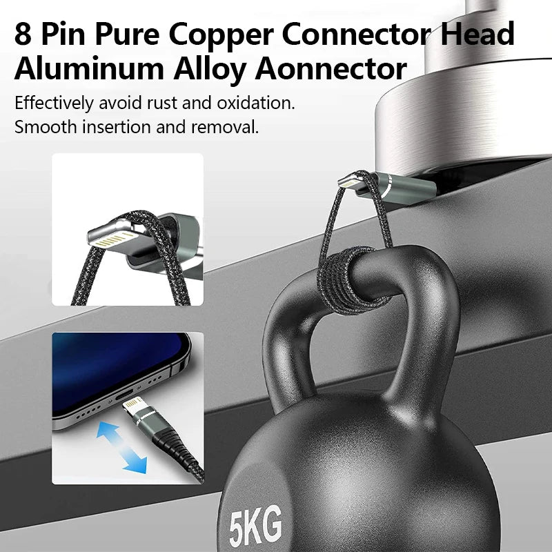 Lightning Cable USB Original Fast Charging Cord for Iphone 14 13 12 11 Pro Max XS X XR 7 8 6 Plus SE Nylon Braided Charger Cord