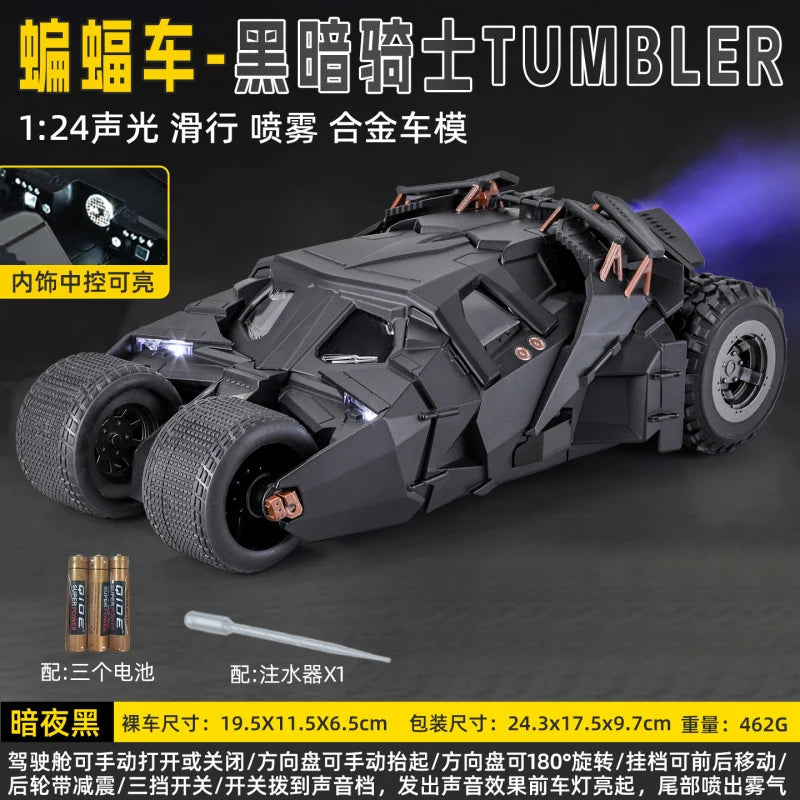 Spray 1:24 Batmobile 1955 1989 Tumbler Alloy Metal Diecast Model Car The Dark Knight Trilogy Sound Light Ornaments Birthday Gift