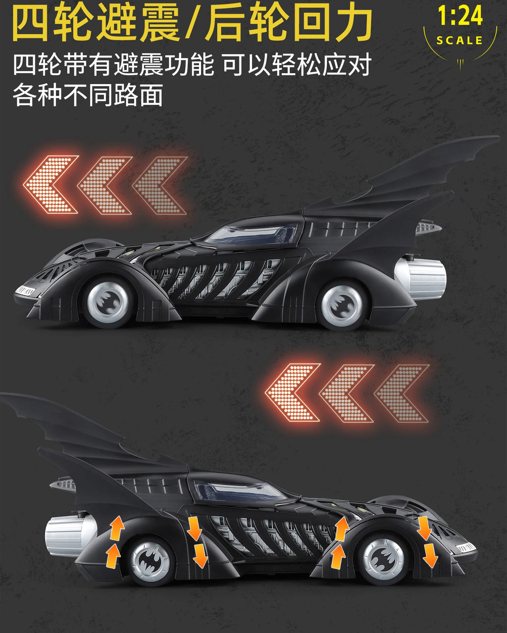 Spray 1:24 Batmobile 1955 1989 Tumbler Alloy Metal Diecast Model Car The Dark Knight Trilogy Sound Light Ornaments Birthday Gift