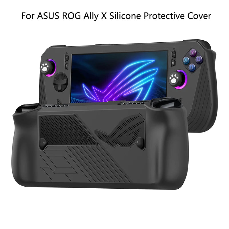 Silicone Protective Case Cover for ASUS ROG Ally X Game Console Anti-Scratch Dustproof Shell Sleeve Case with Cat Paw Rocker Cap