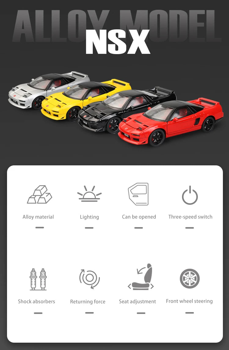 1:32 Honda Acura NSX NA1 Supercar Racing Sports Couple Alloy Metal Diecast Model Car Sound & Light Collection Simulation Gifts