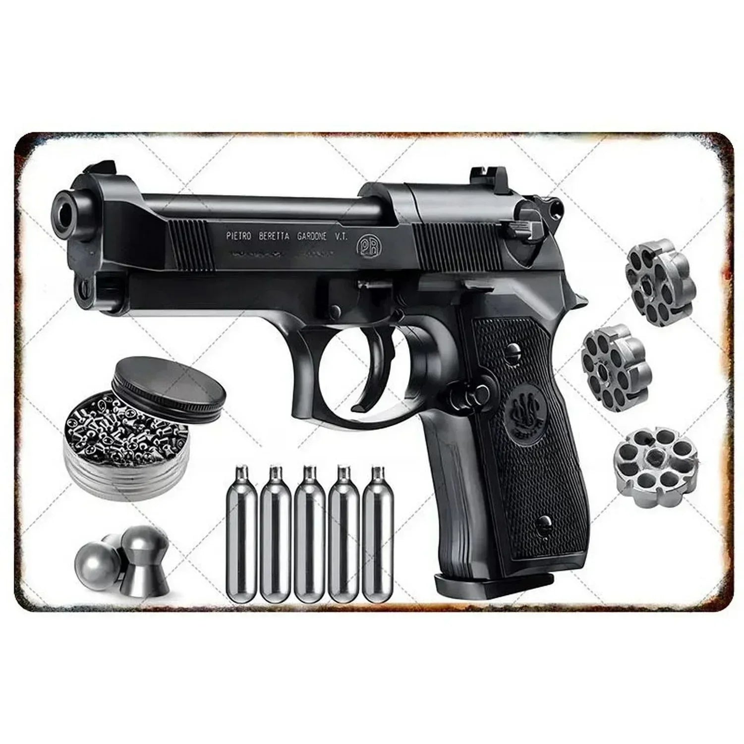 Pistol Metal Signs, Exuding Military Flair, Ideal As Wall Decoration in Man Cave, Home, Cafe, Garden, Club and Bar Settings.