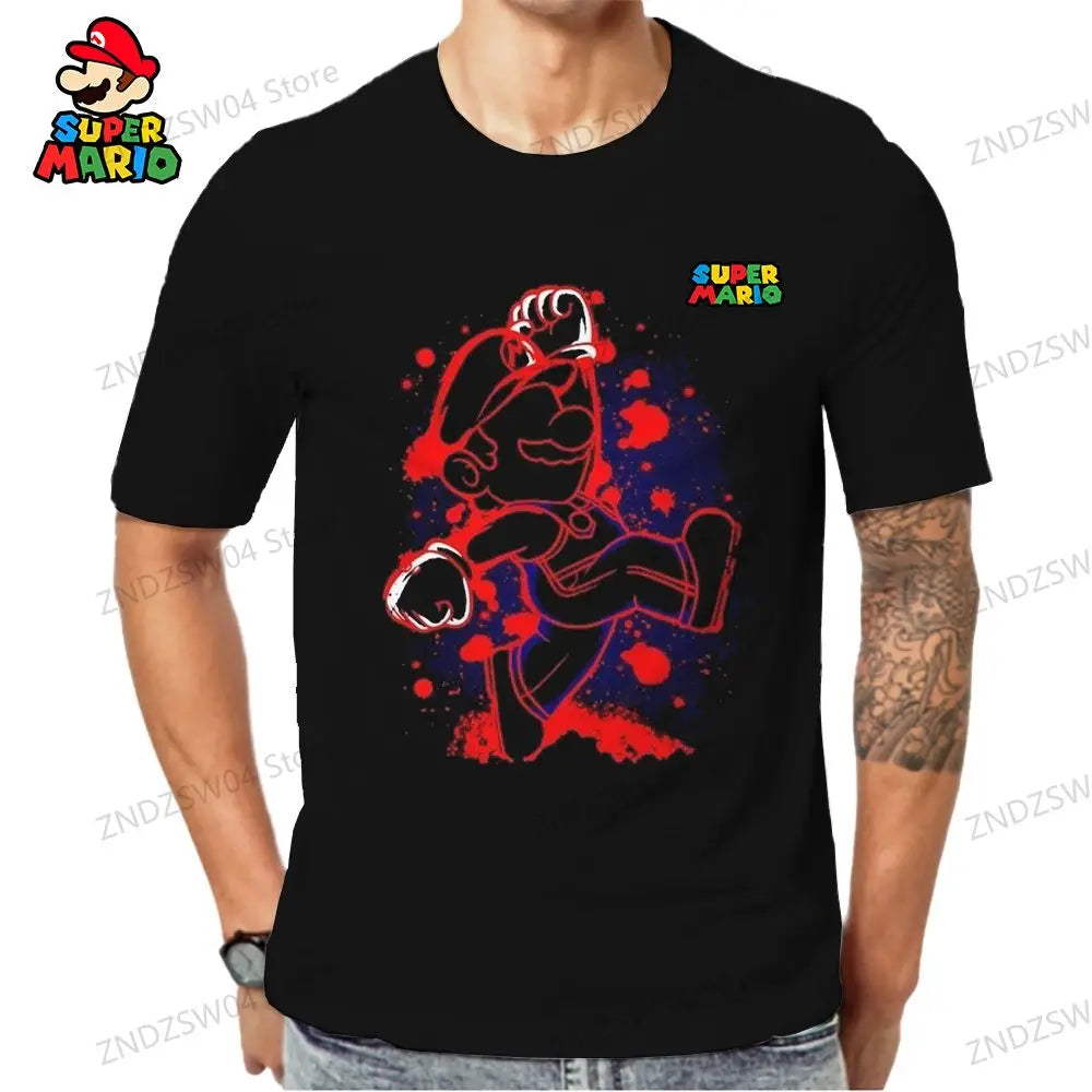Super Mario T-shirts Parent-child Wear Fashion 2024 Summer Men's Children's T-Shirt Oversize Anime Tops Quick Dry Streetwear Y2k