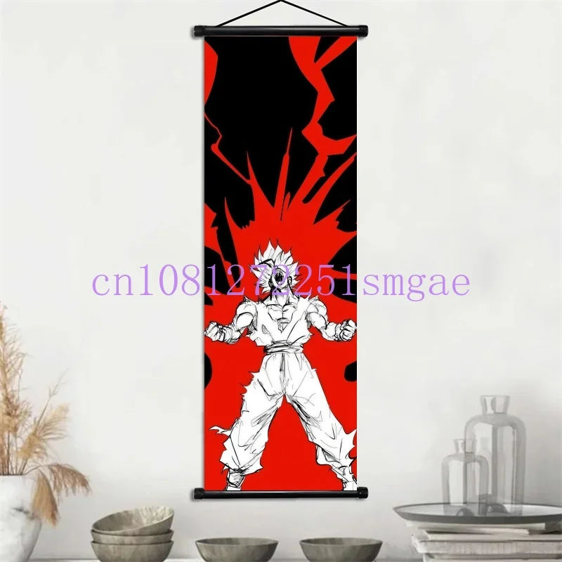 Dragon Ball Scrolls Picture Wall Art Goku Saiyan Hanging Painting Canvas Anime Poster Hot Blooded Home Decor Kawaii Kids Room