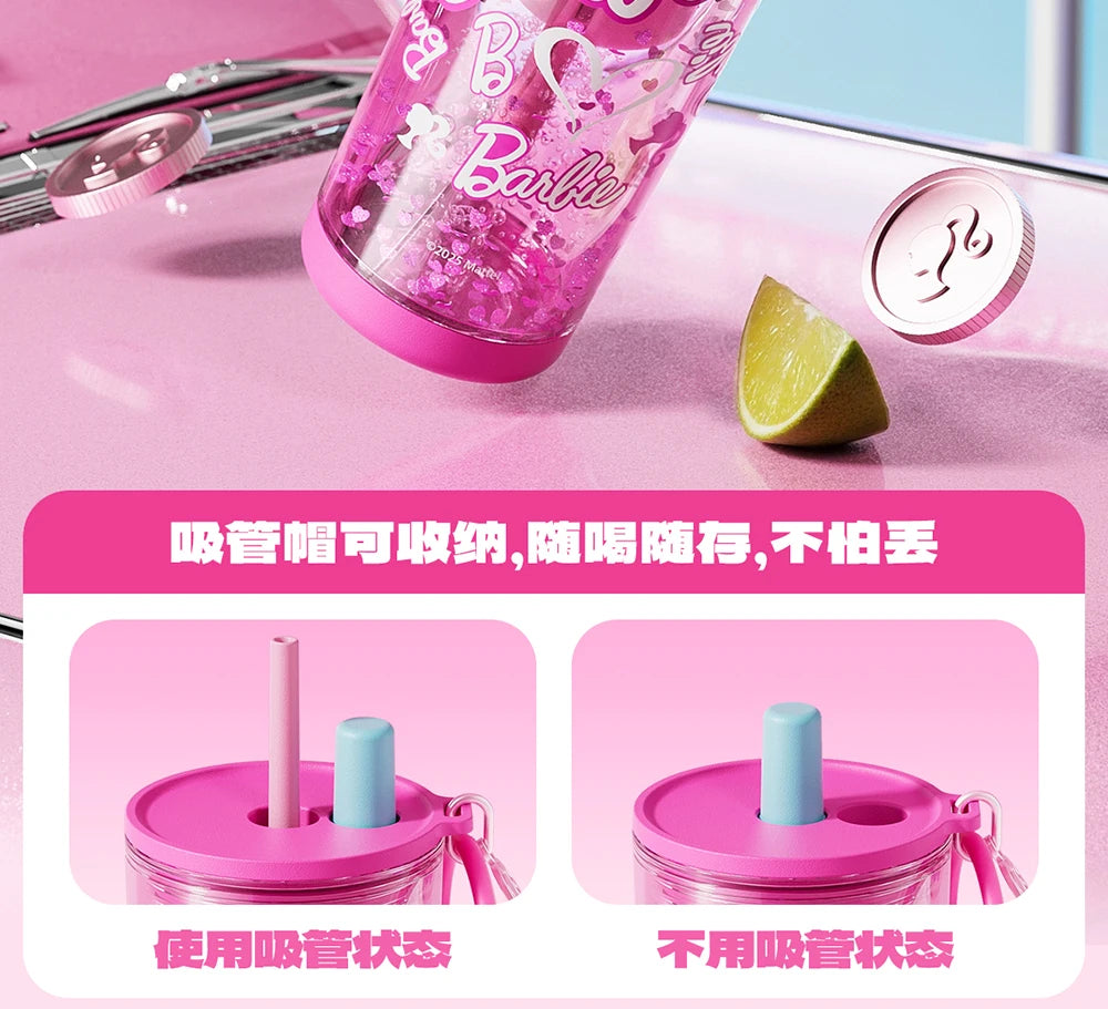 500ml/750ml Summer Barbie Transparent Cup Straw Bead Chain makeup Combo Portable Lightweight Drink Cup For School & Office Use