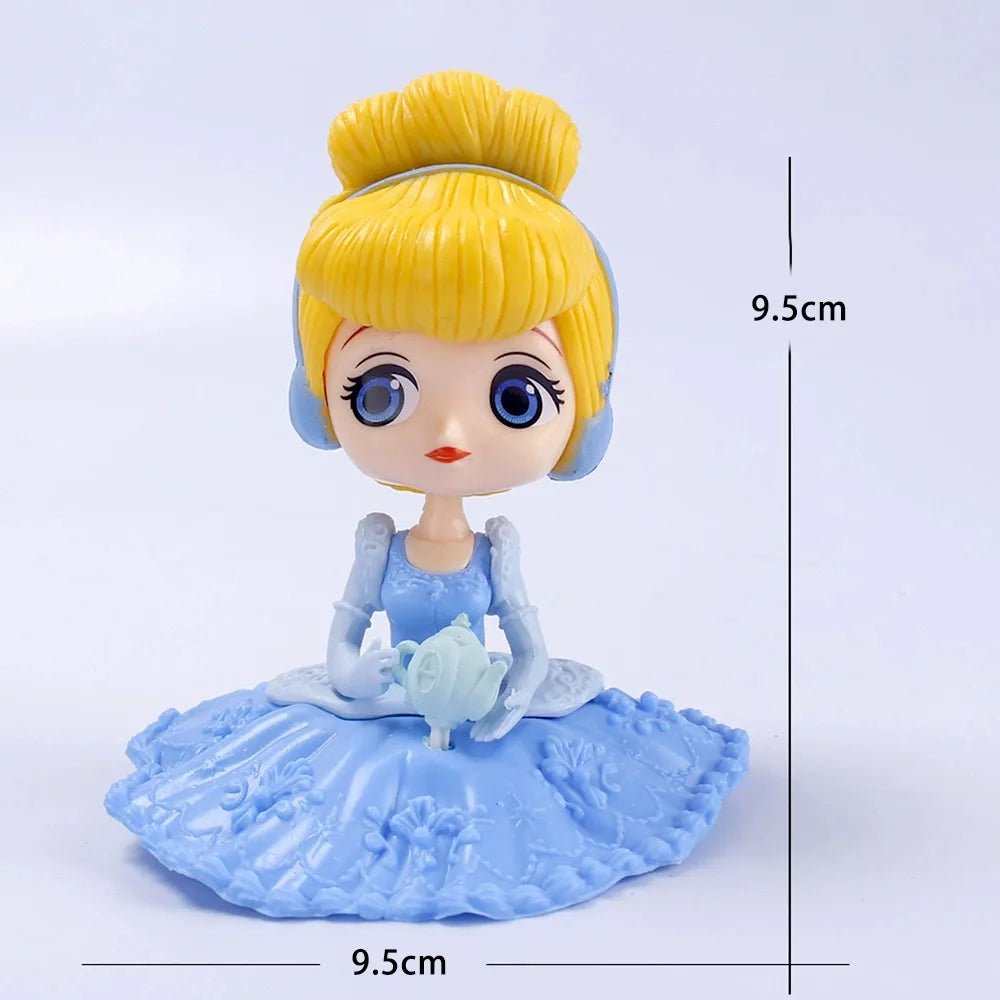 10cm Disney Q Posket Snow White Sofia Alice Belle Mermaid Aurore Princess Figures Toys Collectible Model Dolls Cake Decoration