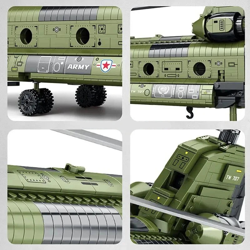 1451PCS CH-47 Chinook Transport Plane Building Blocks Military Armed Helicopter Fighter Model Bricks Toys For Kids Holiday Gifts