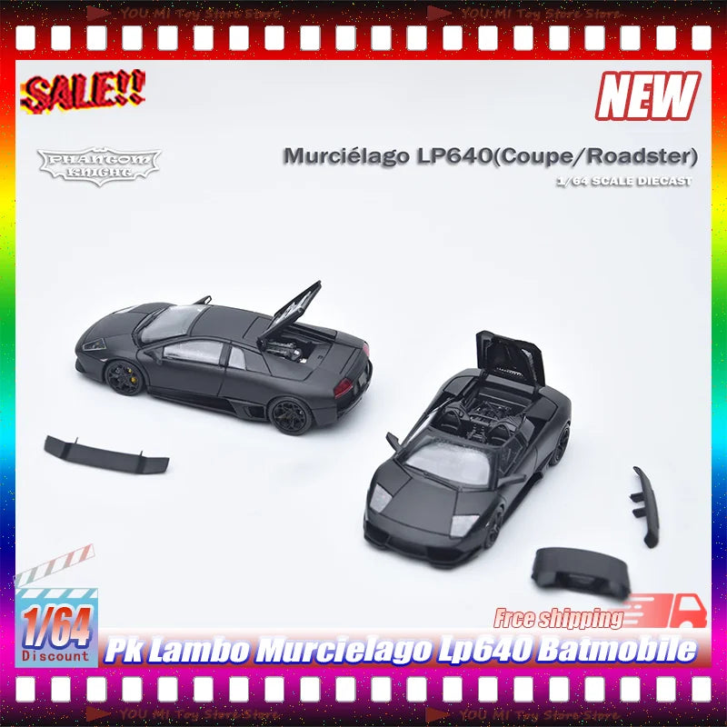 1:64 Phantom Knight Pk Lambo Murcielago Lp640 Batmobile Simulation Alloy Miniature Diecasting Car Model Custom Toy Gift Ornament