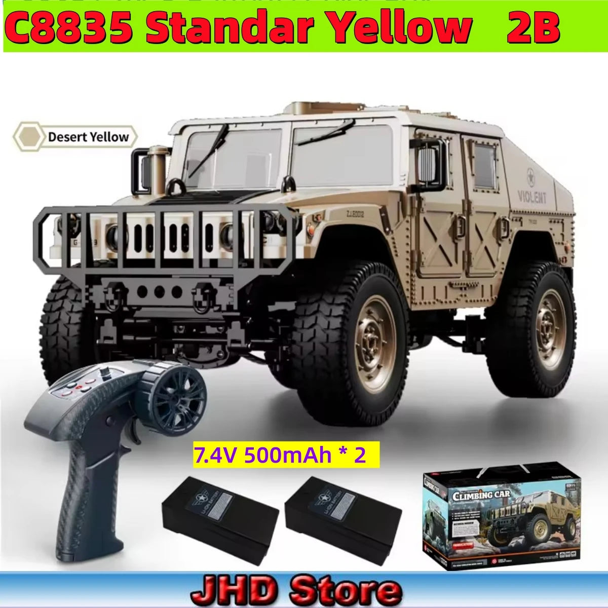 JHD For JJRC C8835 RC Car Simulation 4x4 All-terrain 2.4G Off-road Climbing Electric Truck with LED Light  With Spare Battery